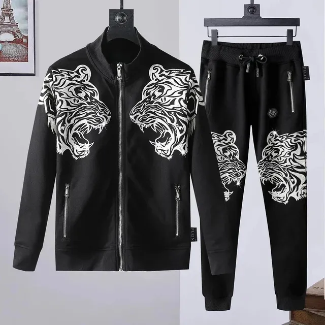 Philipp Plein Tiger Print Track Set Embroidered Tiger Motif