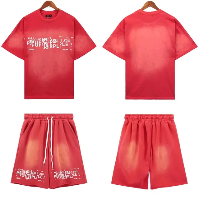 Purple Brand Shorts & Tee Set Purple Logo Washed