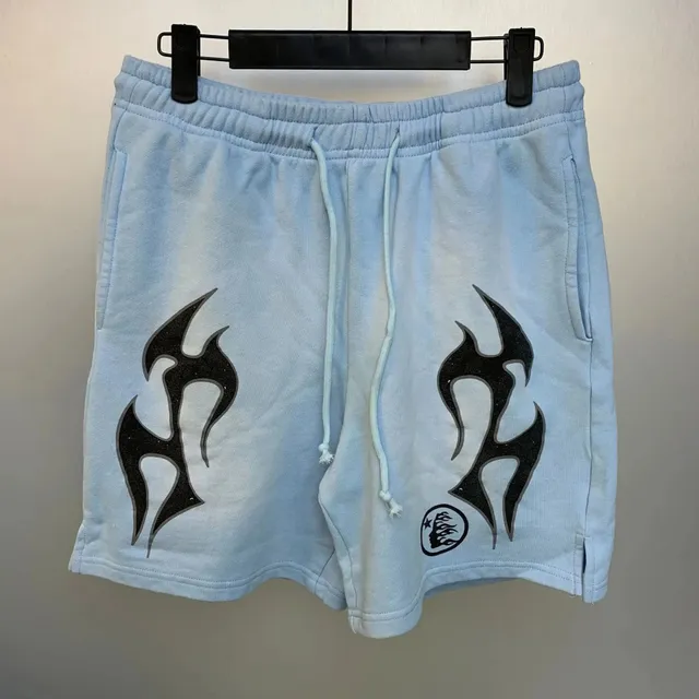 Hellstar Flame Shorts Ombre Blue with Black Flame Print