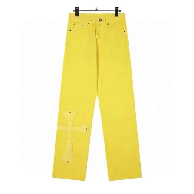 Chrome Hearts Cross Patch Jeans Yellow with Cross Patch