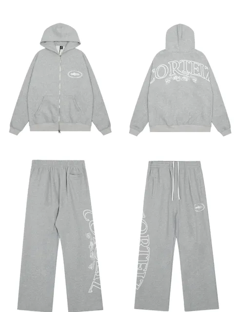 Zip-Up Hoodie and Joggers Set Corteiz Logo Print