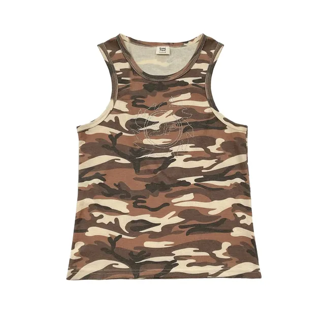 Broken Planet Tank Top Camo Print with Rhinestone Logo