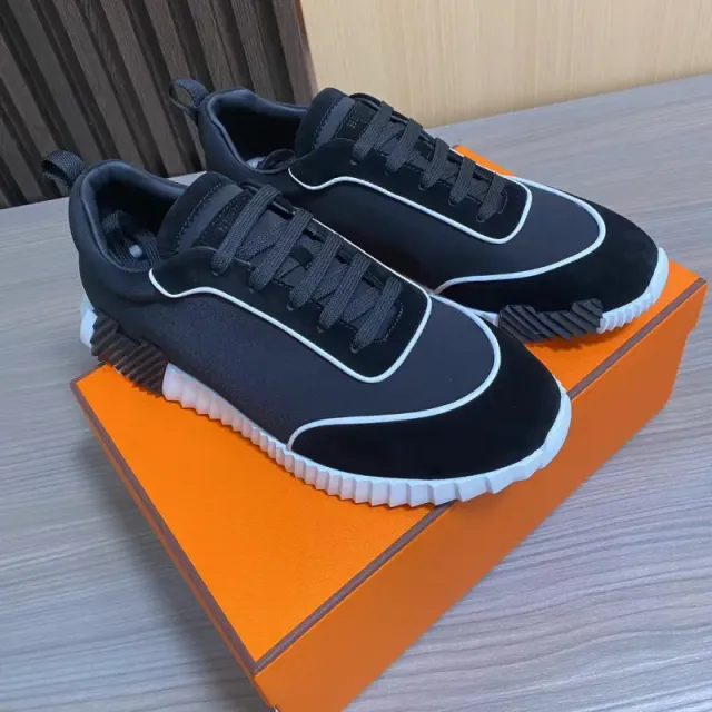 Hermès Oran Sneaker Black Suede with White Trim