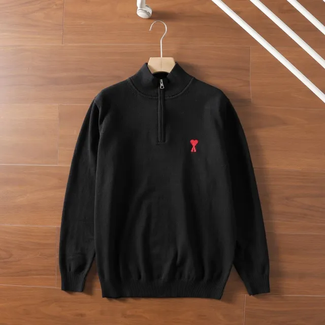 Off-White Half-Zip Knit Sweater Red Heart Logo