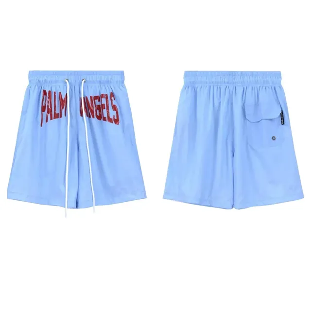 Palm Angels Logo Shorts Light Blue with Red Arch Logo