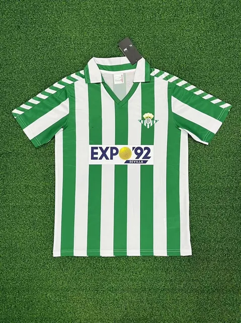 Hummel Real Betis 1992 Expo '92 Home Jersey Green and White Stripes