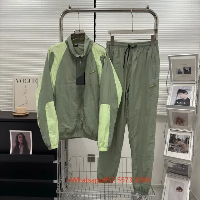 Nike Windrunner Jacket and Joggers Set Olive and Lime Panel