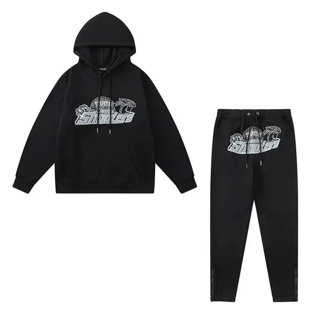 Corteiz Shooters Hoodie and Joggers Set Black with Grey Graphic