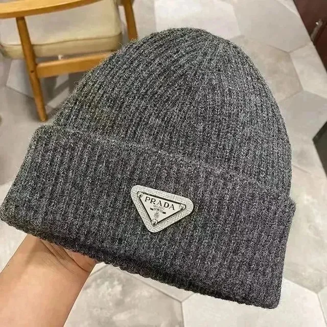Prada Logo Beanie Metallic Triangle Patch