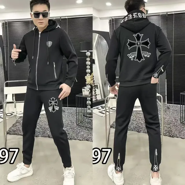 Chrome Hearts Hoodie and Jogger Set Cross Logo Embroidery