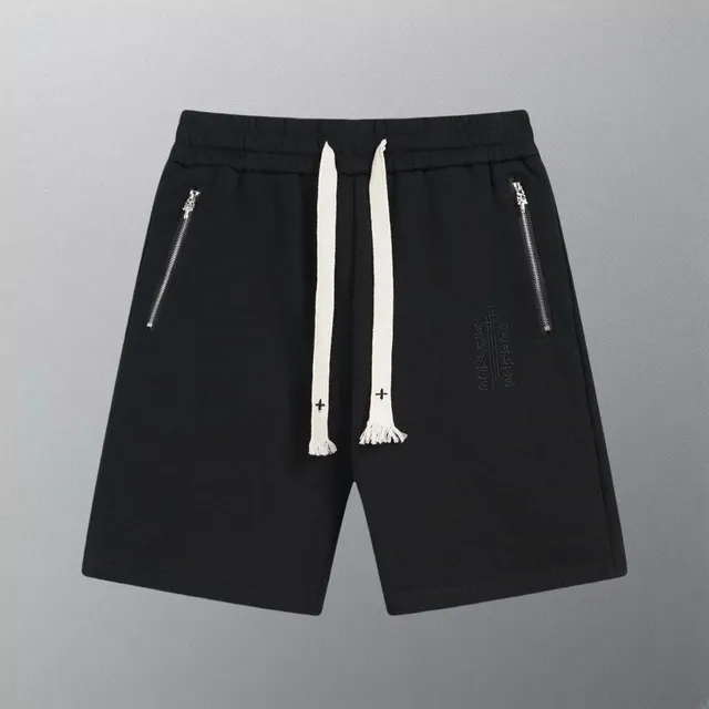 Rhude Zipper Shorts Black with White Drawstring