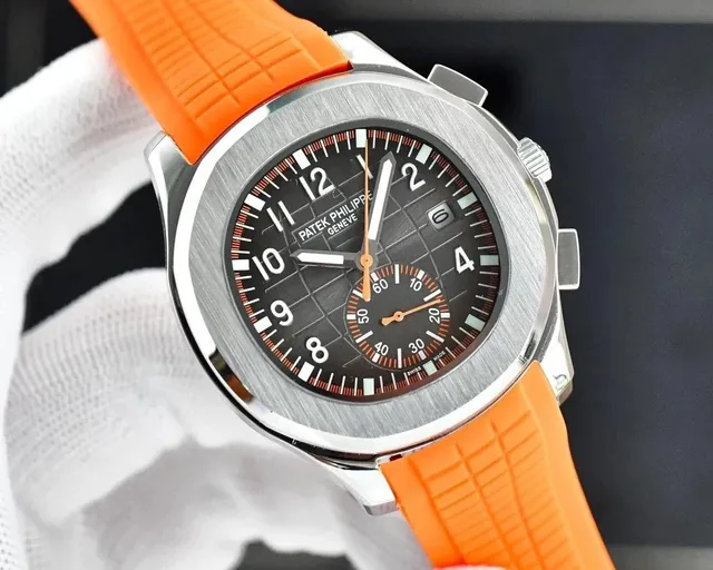 Patek Philippe Aquanaut Chronograph Black Dial Orange Rubber Strap