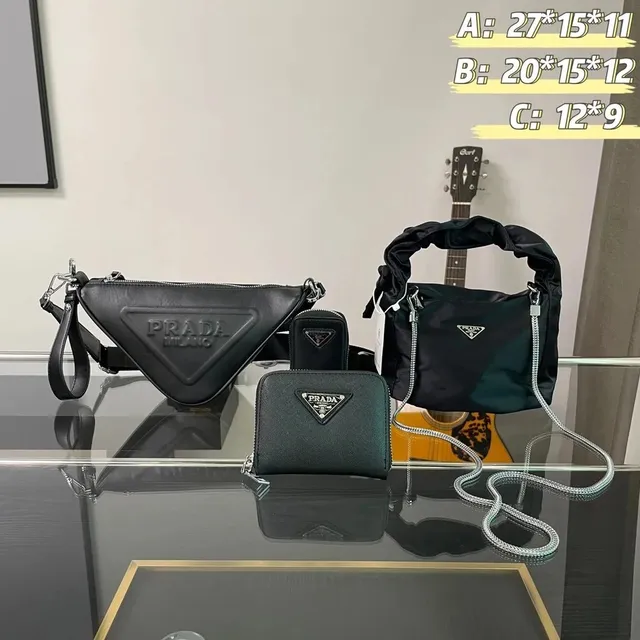 Prada Triangle Bag & Mini Bags Nylon and Saffiano Leather Set