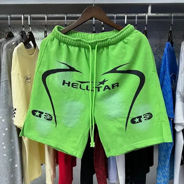 Hellstar Logo Shorts Neon Green with Black Print