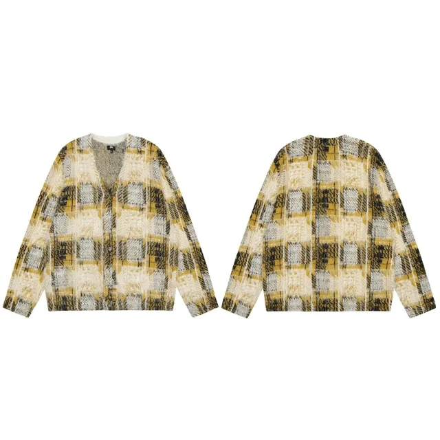 Knit Cardigan Plaid Check