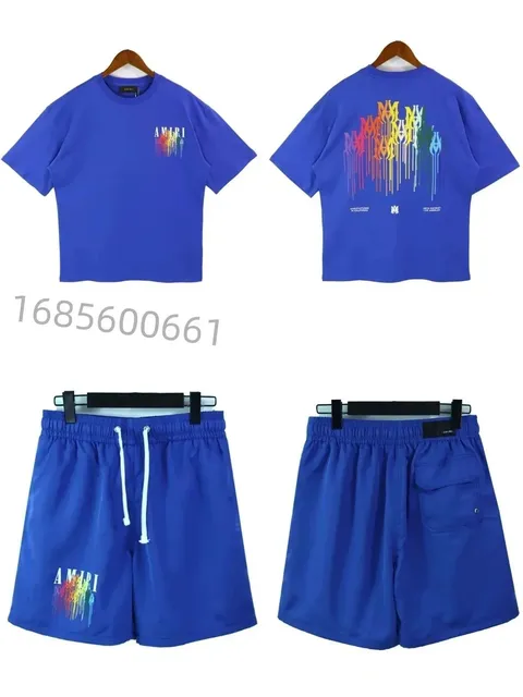 Amiri T-Shirt and Shorts Set Rainbow Logo Print