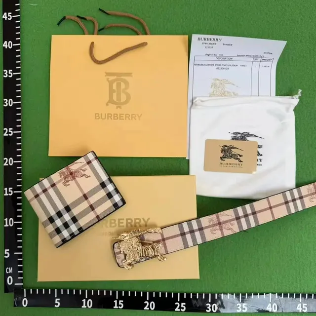 Burberry Reversible Leather Strap Belt Haymarket Check with Equestrian Knight Buckle