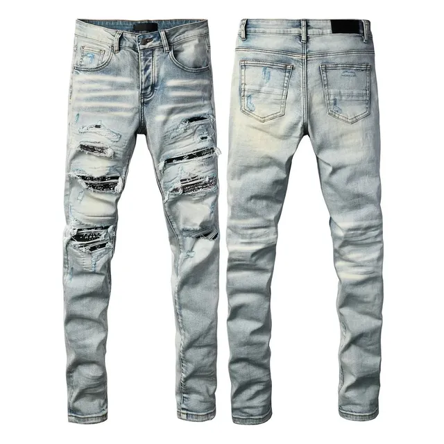 Distressed Slim Fit Jeans Light Wash with Ripped Details