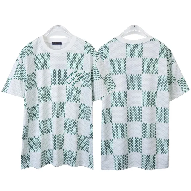 Louis Vuitton Checkered T-Shirt Green and White Checkerboard