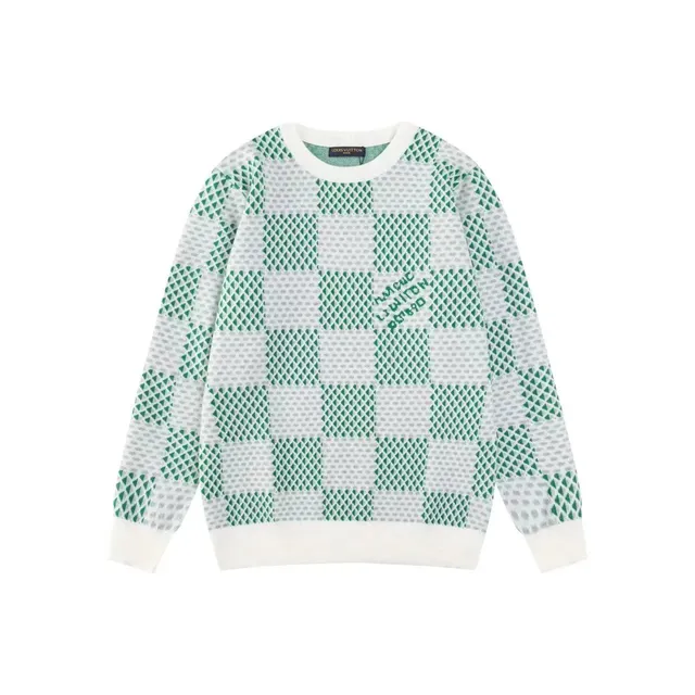 Louis Vuitton Checkered Knit Sweater Green and White Checkerboard