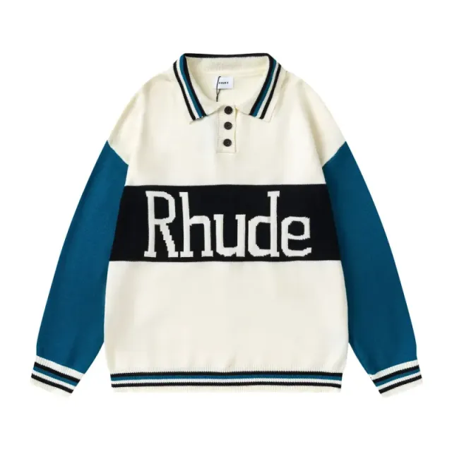 Rhude Polo Knit Sweater Colorblock Logo