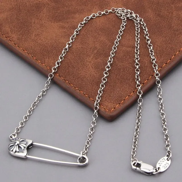 Chrome Hearts Safety Pin Necklace Flower Head
