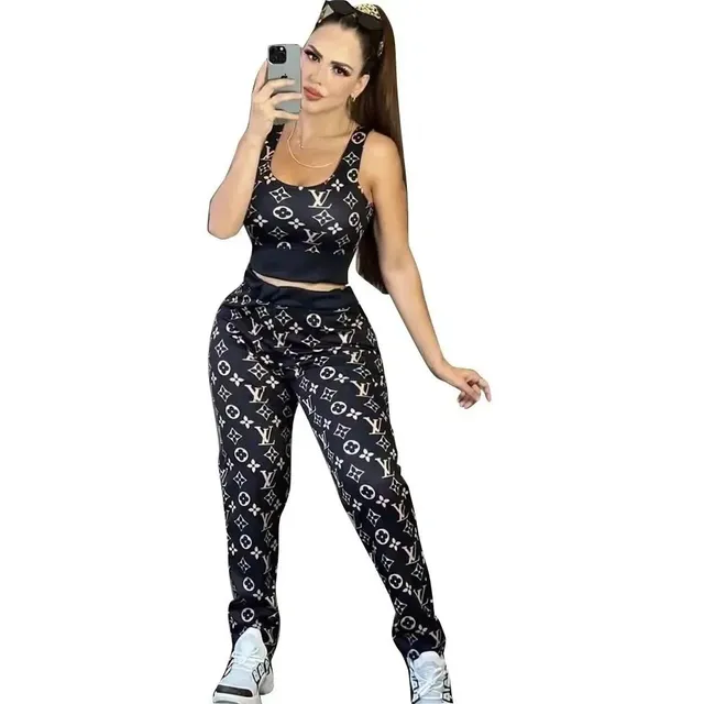 Louis Vuitton Monogram Print Tracksuit Black with White LV Logo