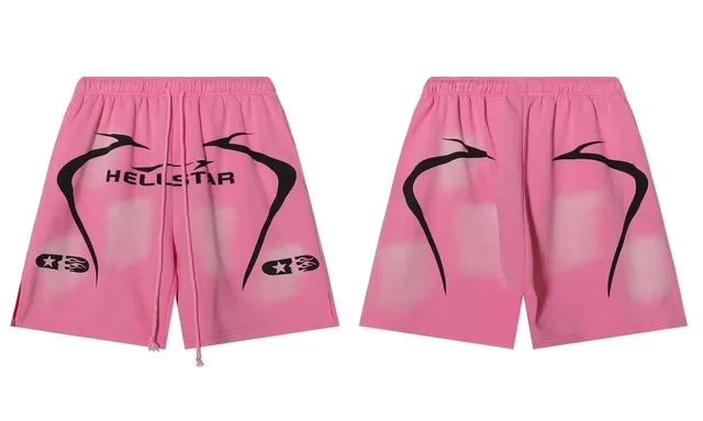 Hellstar Graphic Shorts Pink with Black Logo Print