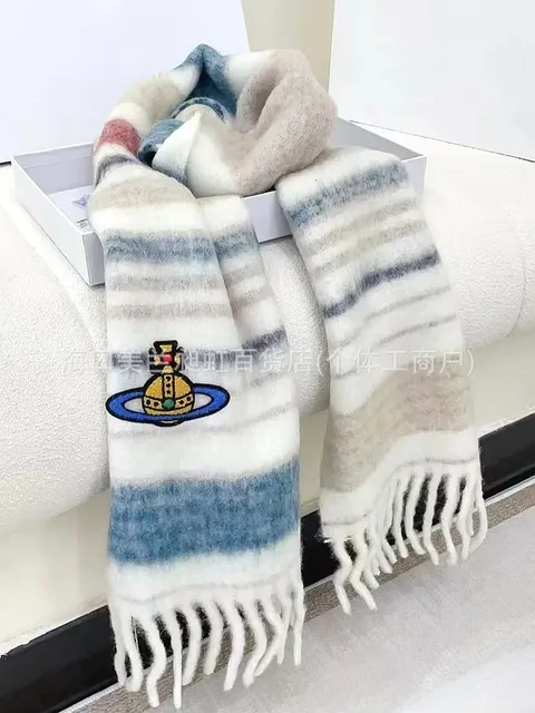 Embroidered mohair scarf in white