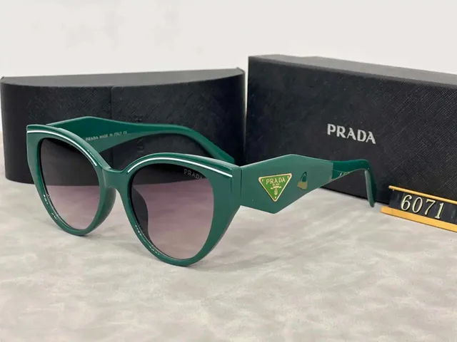 Prada Cat-Eye Sunglasses Green with Gold Triangle Logo