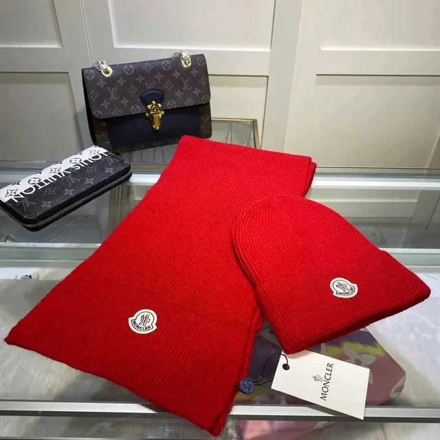 Moncler Knit Beanie and Scarf Set Logo Patch