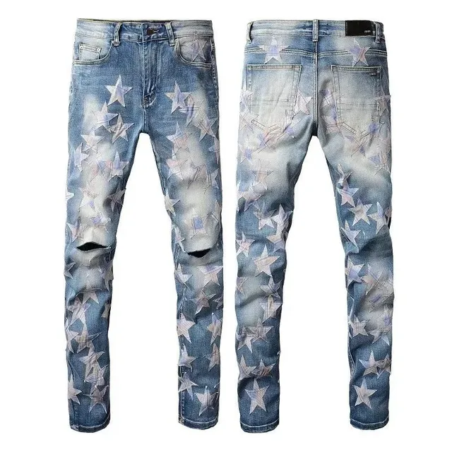 Star Print Jeans Distressed Star Pattern