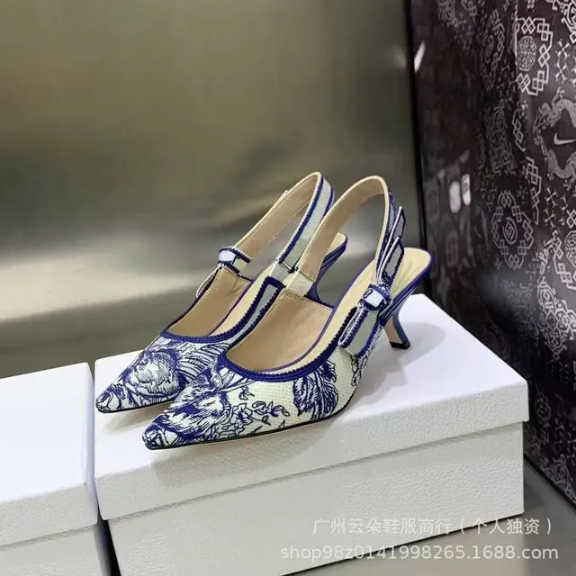 Dior Saddle Heel Blue and White Floral Print