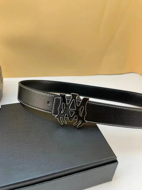 Amiri Logo Buckle Belt Black with White Stitching