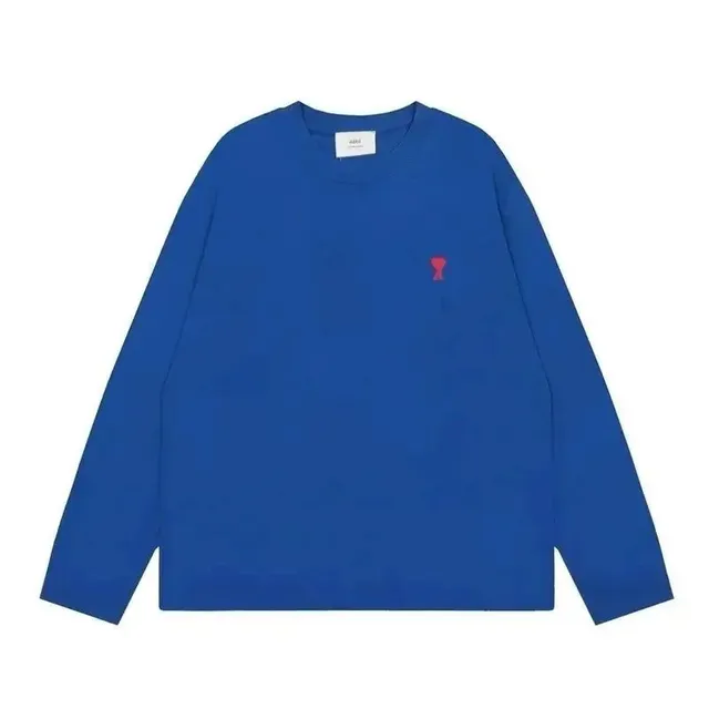 AMI Paris Coeur Long Sleeve Tee Solid Blue with Red Heart