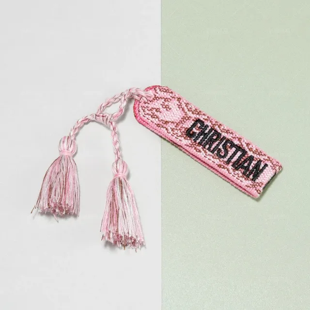 Dior Embroidered Tag Pink with Black Lettering