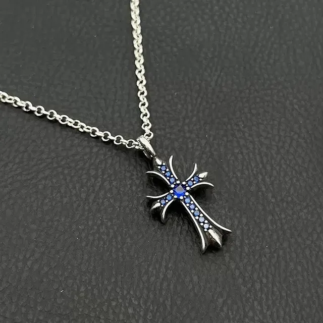 Chrome Hearts Cross Pendant Pave Blue Sapphire