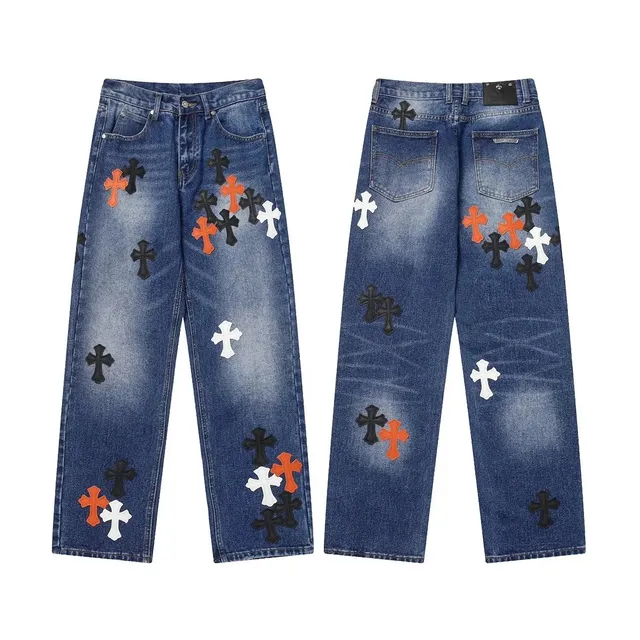 Chrome Hearts Cross Patch Jeans Multi-Color Cross Appliqué