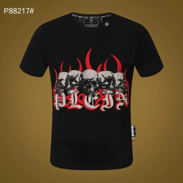 Philipp Plein Skull Flame Graphic Tee Crystal-Embellished Skulls and Flames