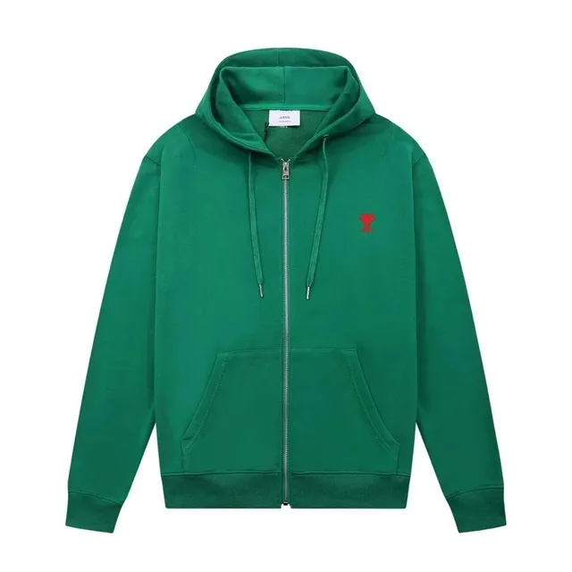 AMI Paris Zip-Up Hoodie Red Heart Logo