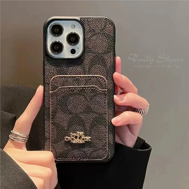 Coach Phone Case with Cardholder Signature Caviar Texture