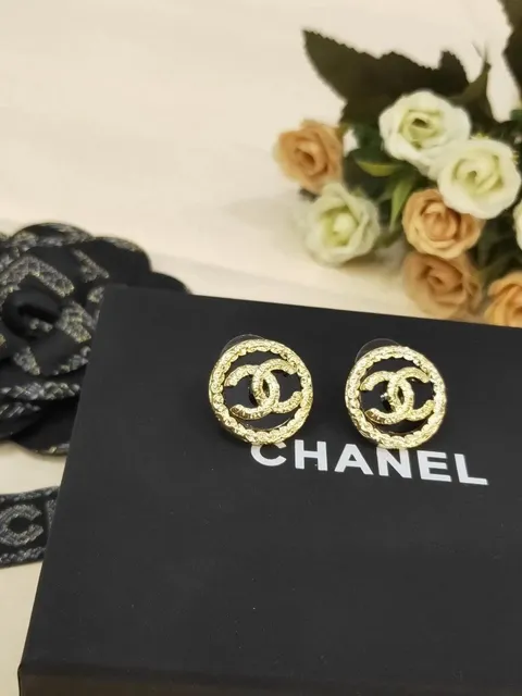Chanel CC Logo Earrings Gold-Tone with Black Enamel