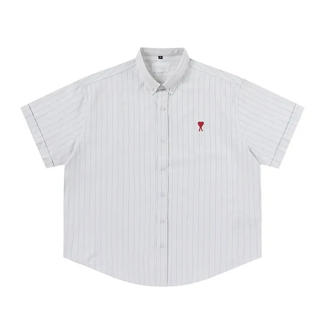 Amiri Short-Sleeve Button-Up Shirt Pinstripe with Heart Logo