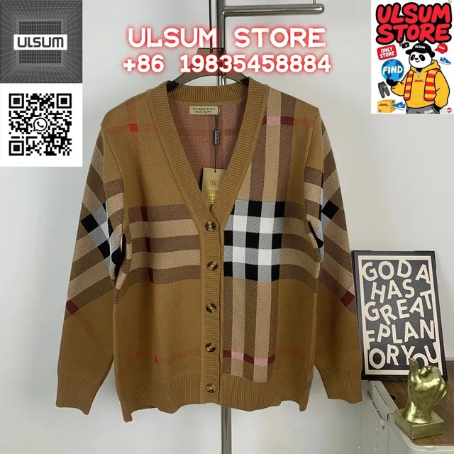Burberry Checkered Knit Cardigan Classic Vintage Check