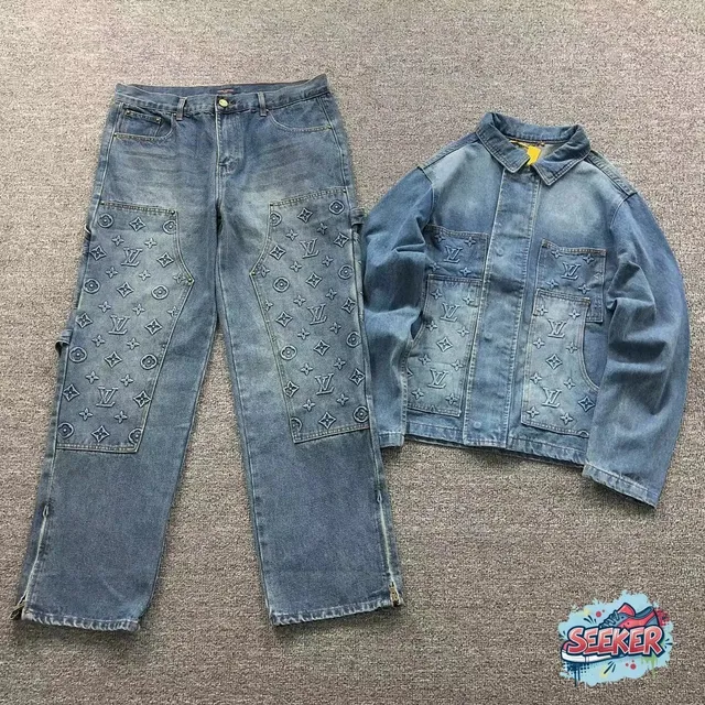 Louis Vuitton Denim Set Monogram Embroidered