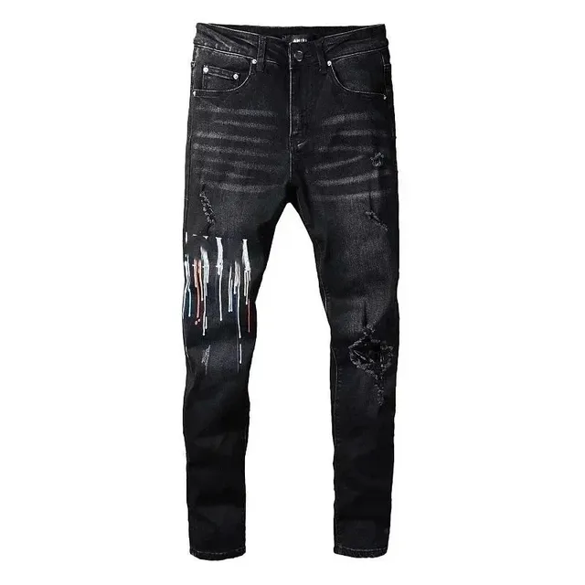 Amiri Distressed Slim Fit Jeans Paint Drip Print