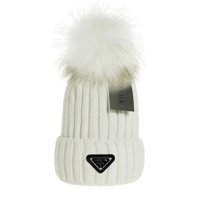 Prada Pom-Pom Beanie Ribbed Knit with Fur Pom