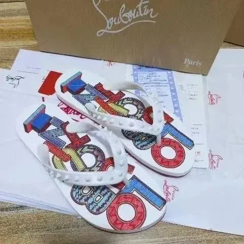 Christian Louboutin Slide Sandal Multicolor Logo Print