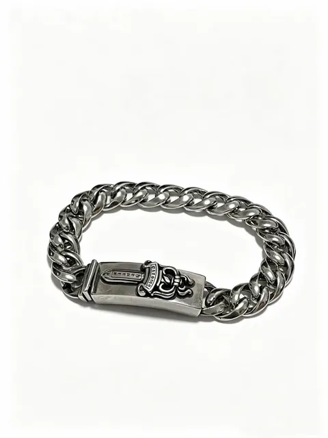 Chrome Hearts Curb Chain Bracelet Fleur-de-Lis Clasp