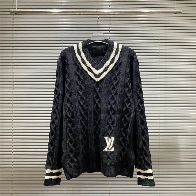 Louis Vuitton V-Neck Cable Knit Sweater Monogram Intarsia